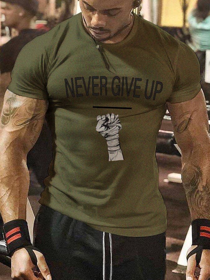 Men's Crew Neck Lettering Athletic Muscle Short Sleeve T-Shirt