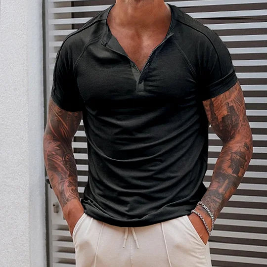 Men's Solid Color Basic Henley Collar T-Shirt