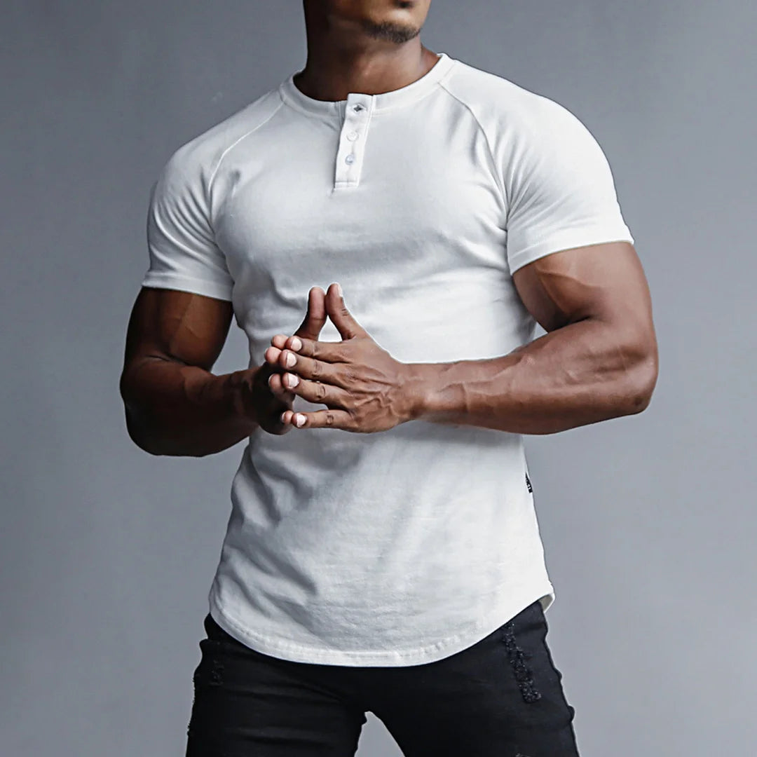 Men's Spring/Summer Henley Stretch Slim T-Shirt