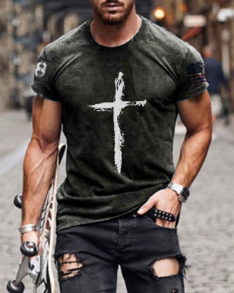 Men's 3D Print Graphic Cross Plus Size Short Sleeve Casual T-Shirts