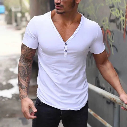Men's Solid Color V-neck Casual Breathable T-Shirt