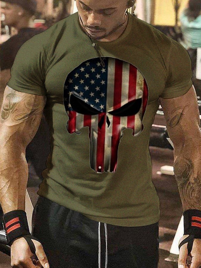 Men's Crew Neck Lettering Athletic Muscle Short Sleeve T-Shirt