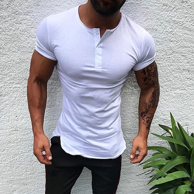 Men's Henley Shirt T shirt Tee Plain Henley Casual Holiday Short Sleeve Clothing Apparel Fashion Lightweight Muscle Big and Tall