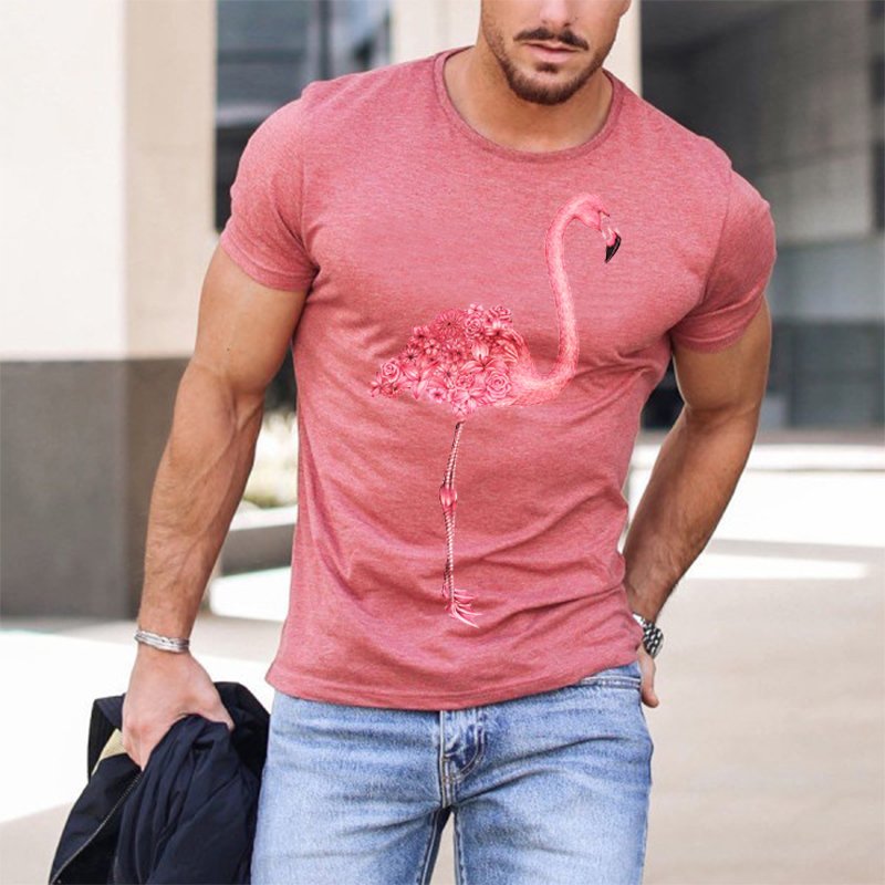 Men's Pink Swan Print Casual T-Shirt
