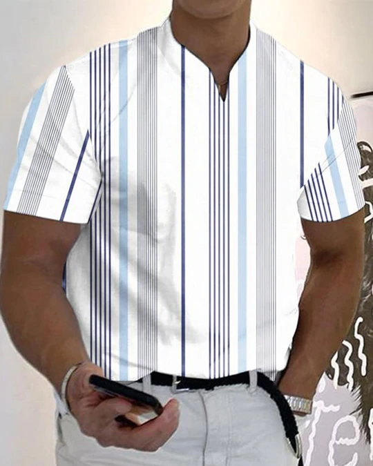 Men's Casual V-Neck Striped T-Shirt