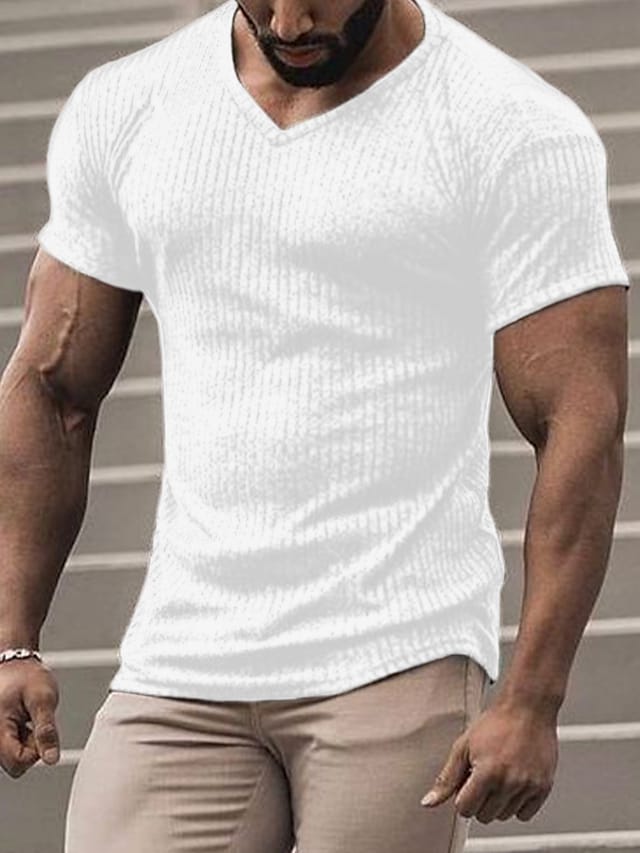 Men's T shirt Tee Tee Top Plain V Neck Street Vacation Short Sleeves Clothing Apparel Designer Basic Modern