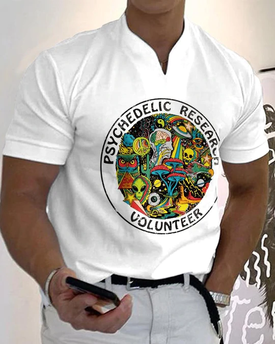 Men's Casual V-Neck Printed T-Shirt
