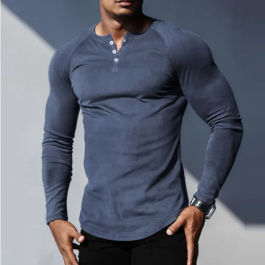 Men's Spring/Summer Henley Stretch Slim T-Shirt