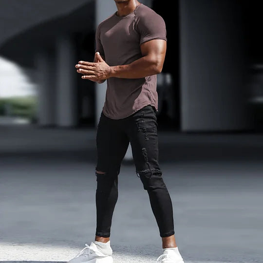 Men's Casual Basic Solid Color Breathable Thin Bottoming Shirt Sports Fitness Slim Short-sleeved T-shirt