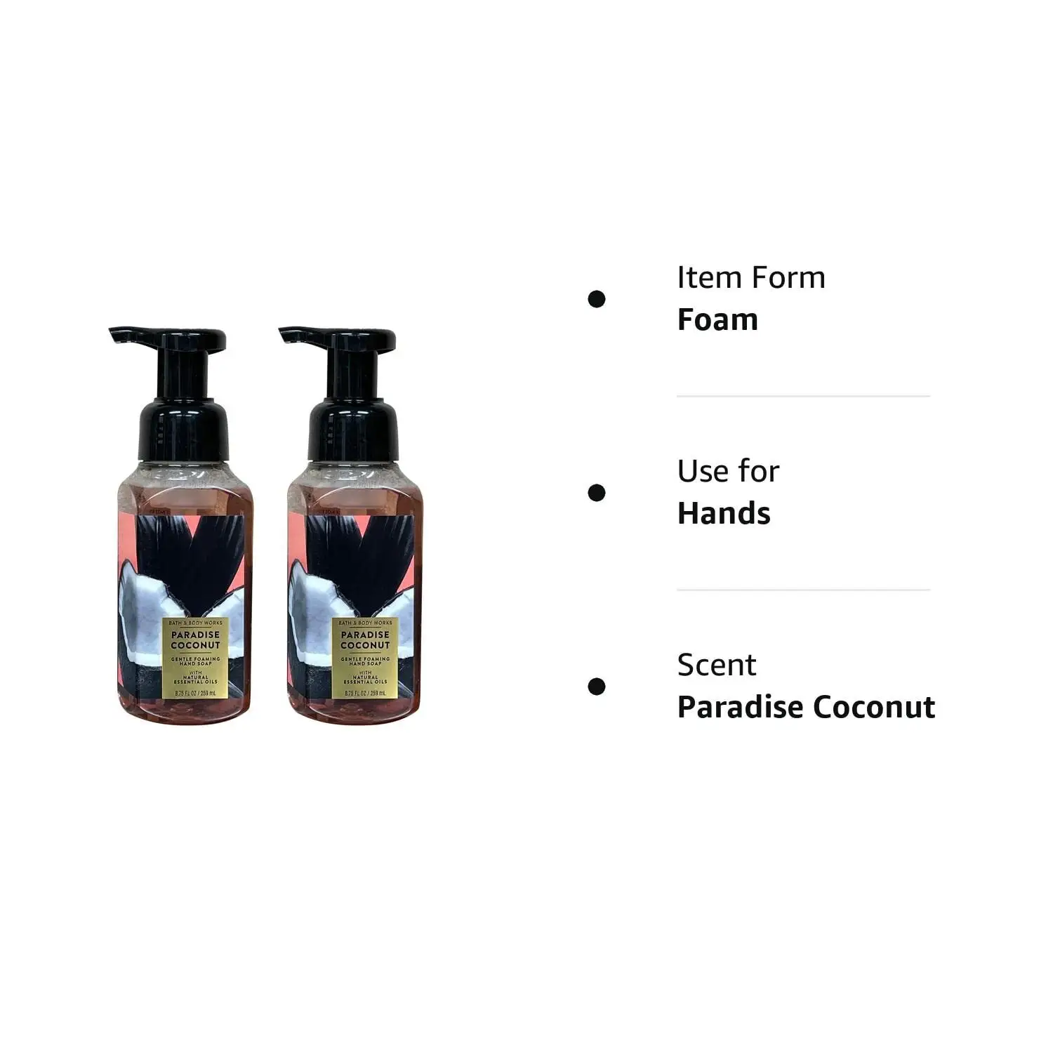 Bath & Body Works Bath and Body Works Paradise Coconut Gentle Foaming Hand Soap 8.75 Ounce 2-Pack (Paradise Coconut) 17.5 Ounce