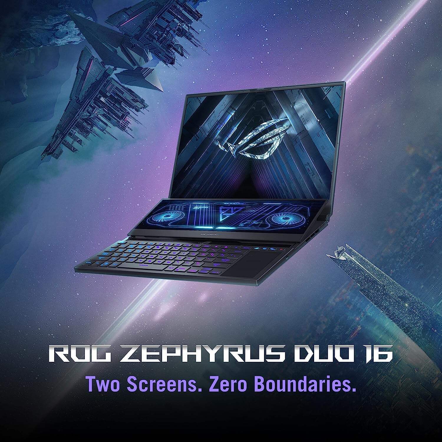ROG Zephyrus Duo 16 (2022) Gaming Laptop, 16” Mini LED 240Hz/3ms, QHD 16:10 Display, 100% DCI-P3, NVIDIA GeForce RTX 4080, AMD Ryzen 9 7945HX, 32GB DDR5, 1TB SSD, Windows 11 Pro, GX650PZ-XS96