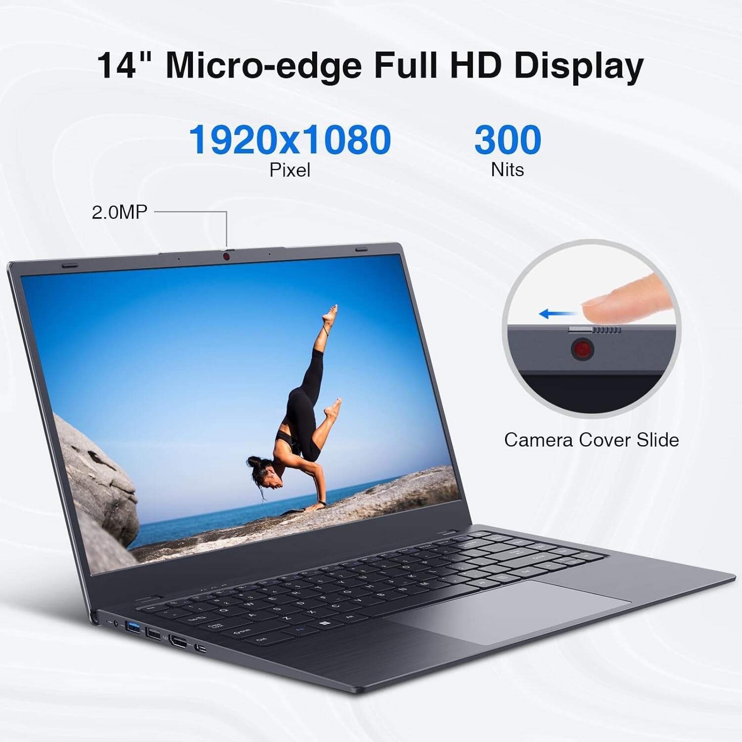 BiTECOOL 14-inch Windows 11 Laptop, 12GB RAM, 256GB NVMe SSD, up to 2100MB/S, FHD IPS Display, Intel Celeron N5095 Quad Core, 5G WiFi, BT4.2, Type C and Camera Cover, Lightweight and Portable