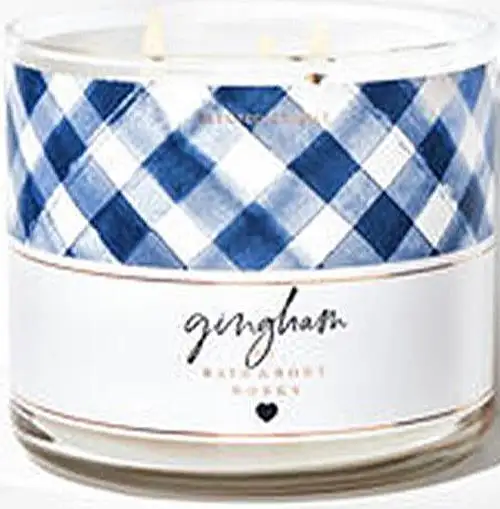 Gingham 3 Wick Jar Candle 14 oz. White & Blue Gingham