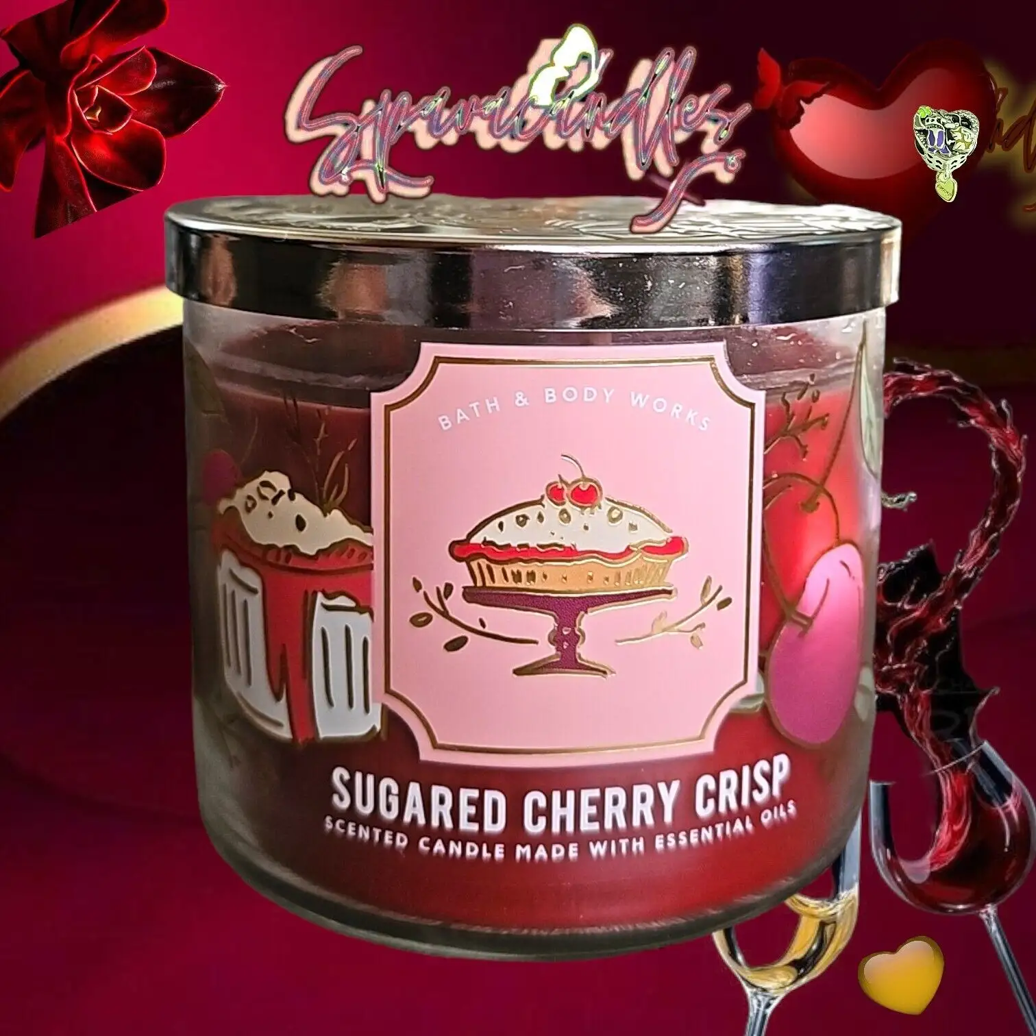RARE SUGARED CHERRY CRISP 3 Wick Candle 14.5 US Seller