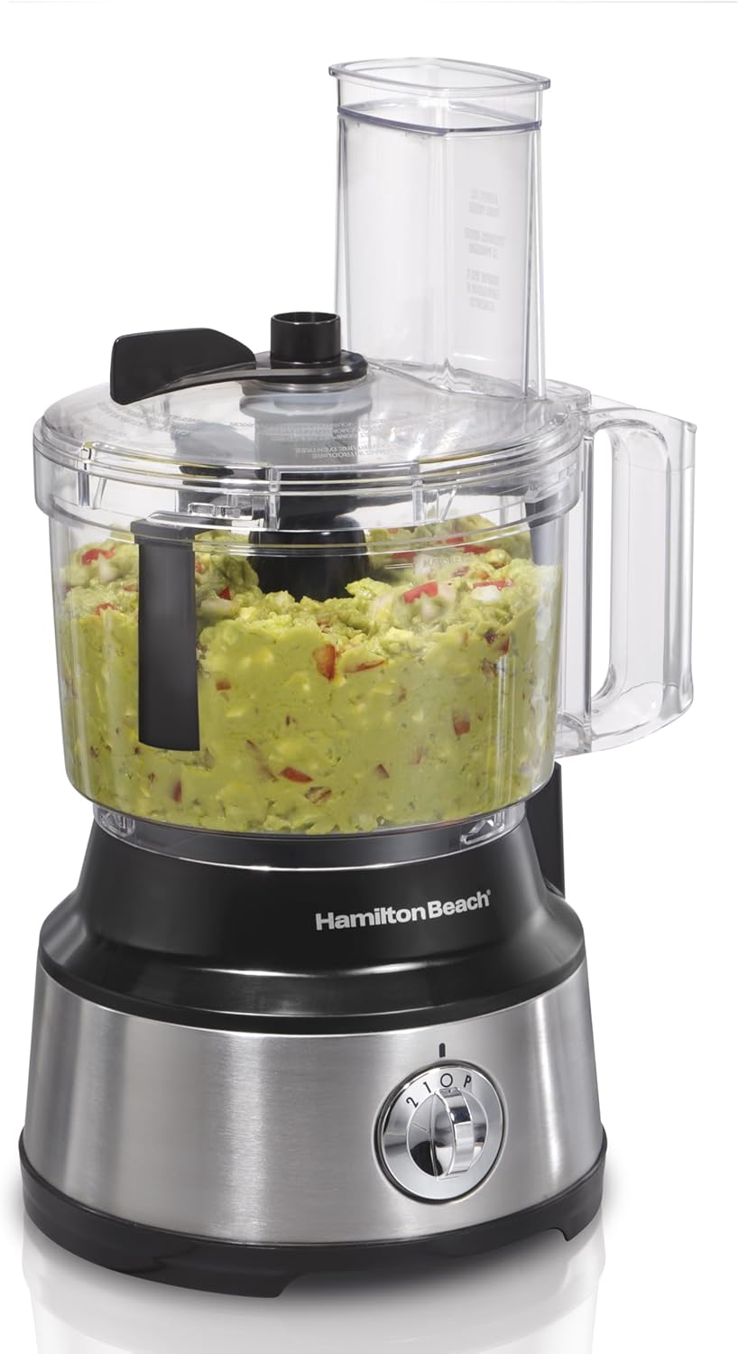 Hamilton Beach Food Processor & Vegetable Chopper for Slicing, Shredding, Mincing, and Puree, 10 Cups + Easy Clean Bowl Scraper, Black and Stainless Steel (70730)