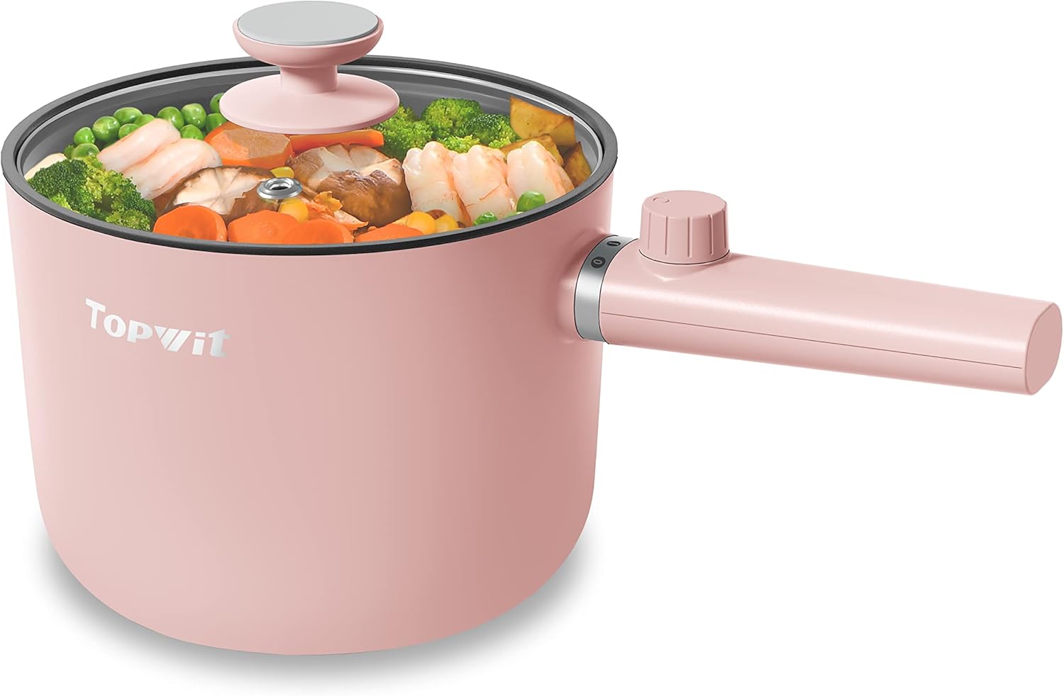 Topwit Hot Pot Electric, 1.5L Ramen Cooker, Portable Non-Stick Frying Pan, Electric Pot for Pasta, Steak, BPA Free, Electric Cooker with Dual Power Control, Over-Heating & Boil Dry Protection, Black