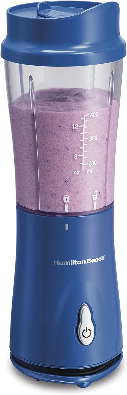 Hamilton Beach Portable Blender for Shakes and Smoothies with 14 Oz BPA Free Travel Cup and Lid, Durable Stainless Steel Blades for Powerful Blending Performance, Raspberry (51131)