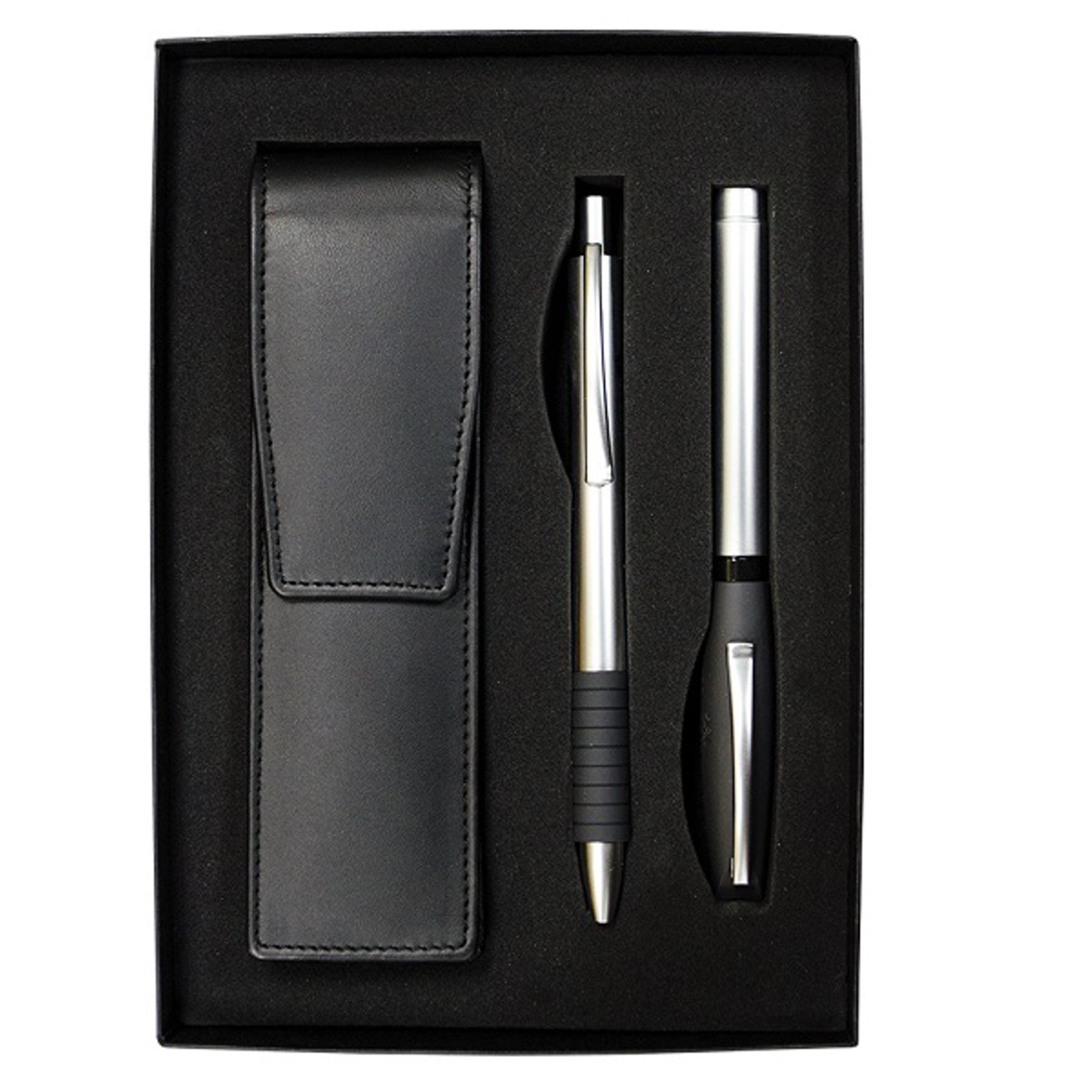 Essentio Fountain & Ballpoint Pen Leather Gift Set, Matte Metal - #201014
