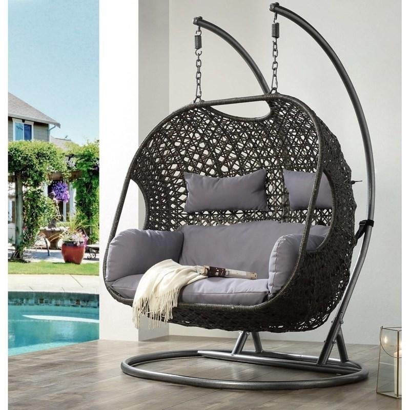 💝2023 HomeGood Solid Wood Wicker Swing Chair With Stand Rain Cover Included