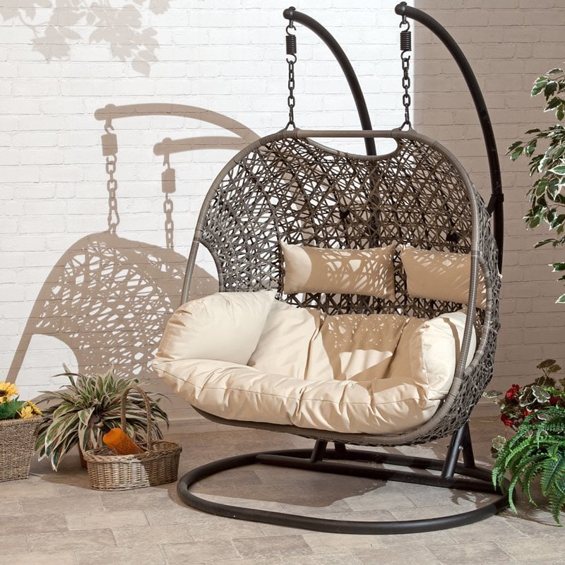💝2023 HomeGood Solid Wood Wicker Swing Chair With Stand Rain Cover Included