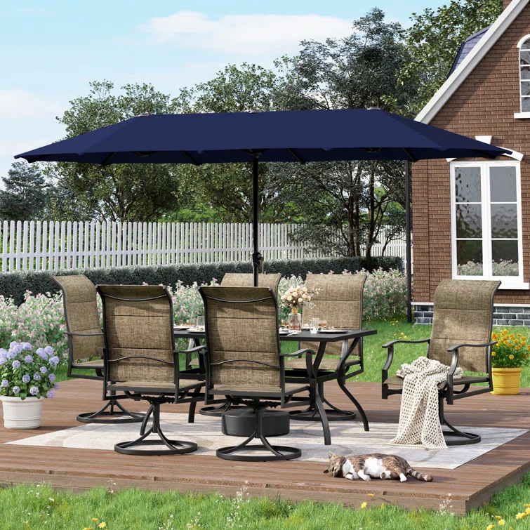 Sophia & William Patio Set with Umbrella 8 Pieces Outdoor Dining Set for 6 with 13ft Double-Sided Patio Umbrella Beige, 6 x Swivel Patio Chairs, 1 Metal Table for Lawn Garden