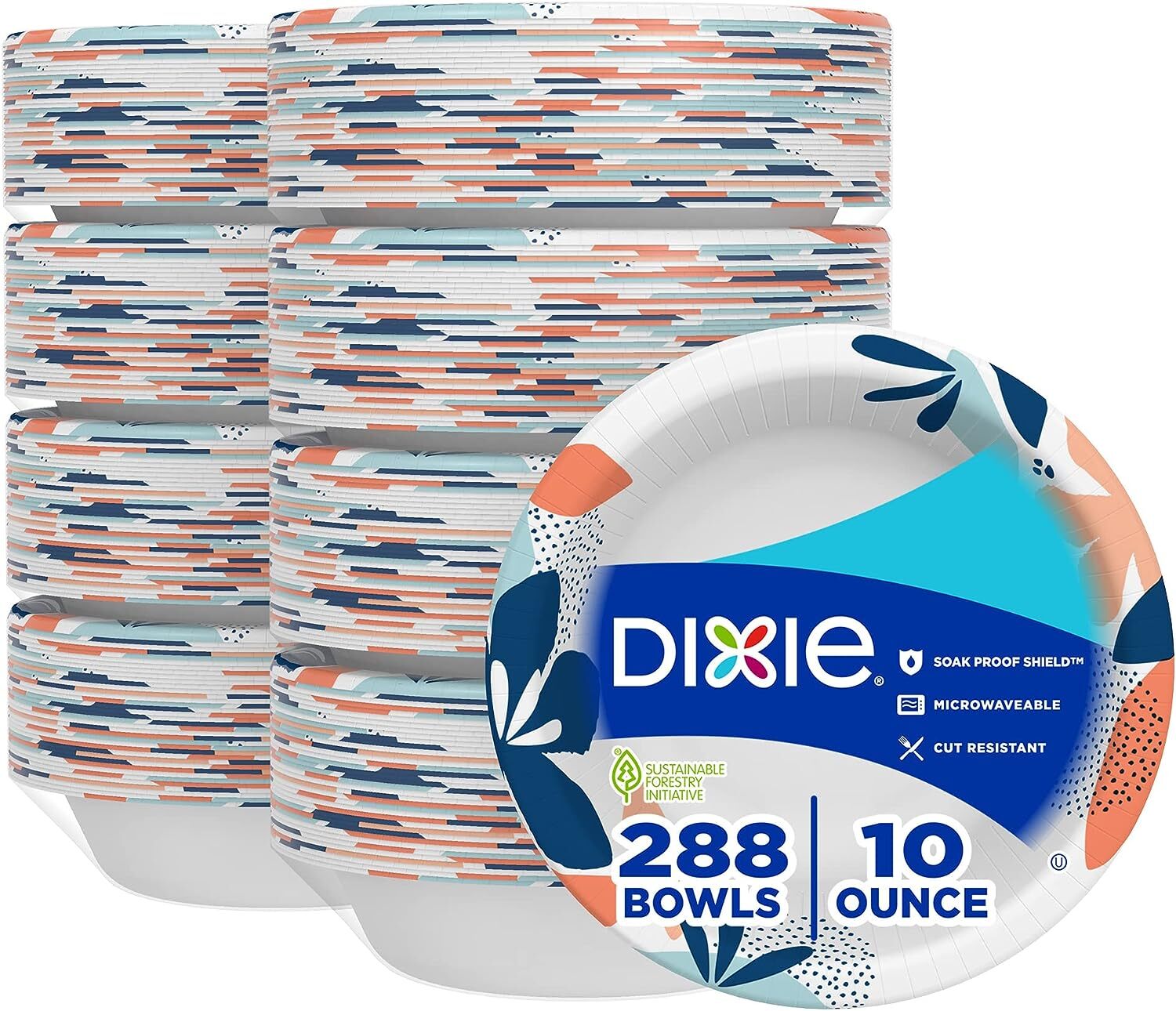 Dixie Paper Bowls, 10 oz Dessert or Light Lunch Size Printed Disposable Bowls, 36 Count (Pack of 8)
