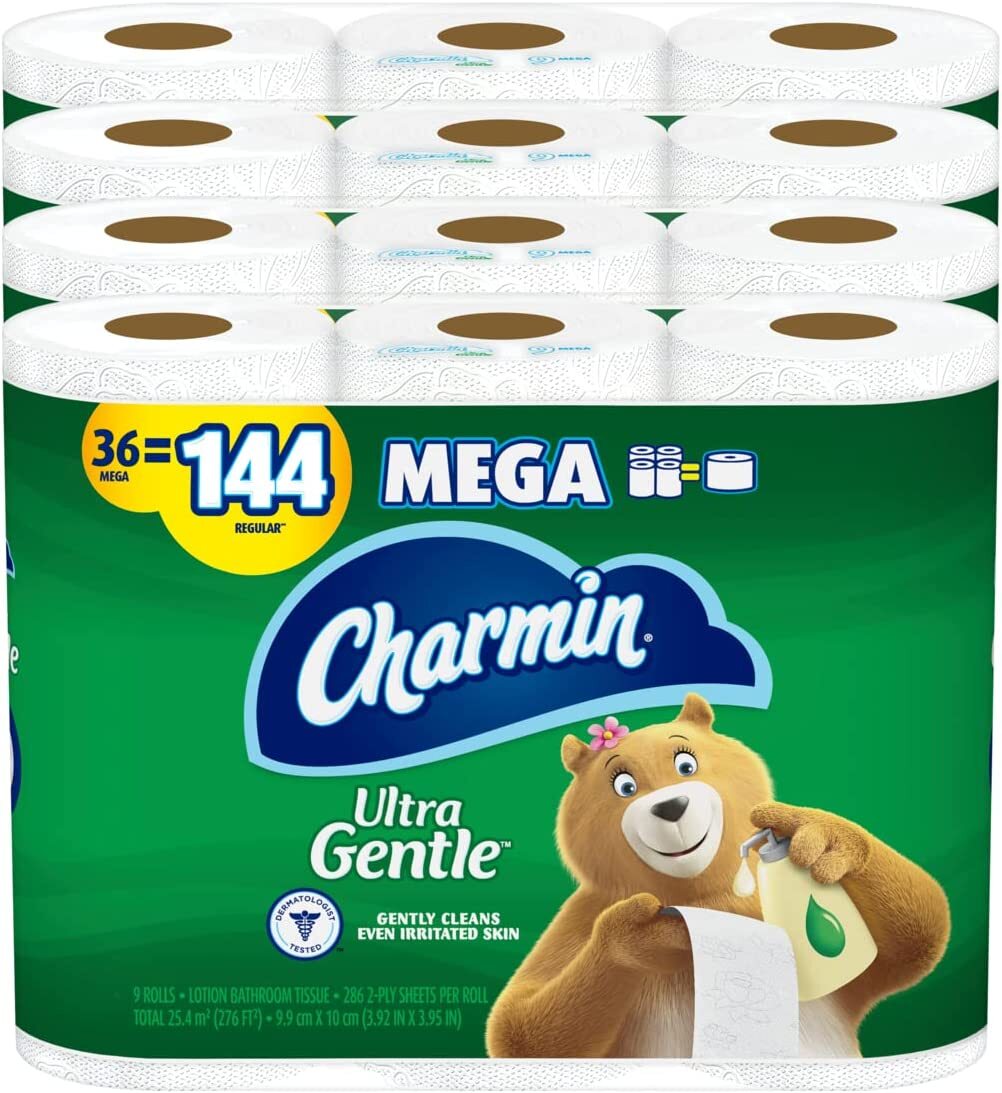 Charmin Ultra Gentle Toilet Paper, 18 Mega Rolls = 72 Regular Rolls, 6 Count (Pack of 3) - Packaging May Vary
