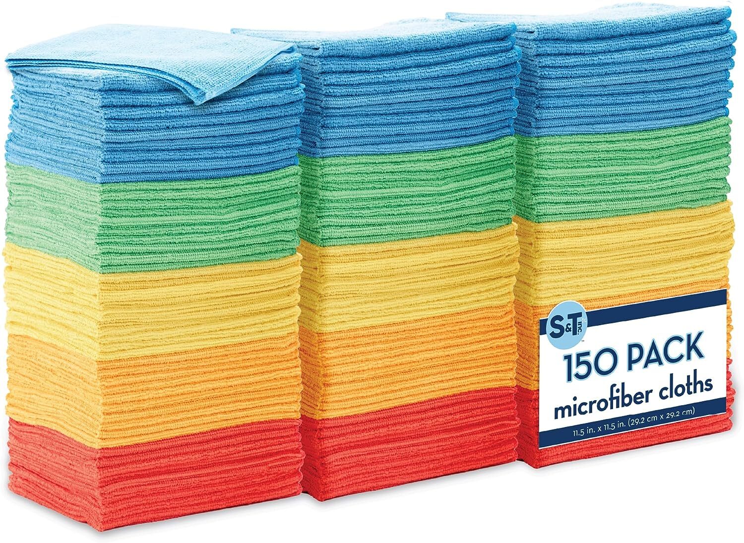 S&T INC. Microfiber Cleaning Cloth for Home, Bulk Cleaning Towels for Housekeeping, Reusable and Lint Free Cloth Towels for Car, Assorted Colors, 11.5 Inch x 11.5 Inch, 150 Pack