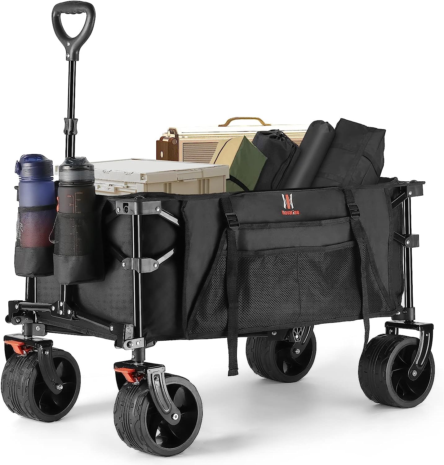 Navatiee Collapsible Folding Wagon, Beach Wagon Cart Heavy Duty Foldable with Big Wheels
