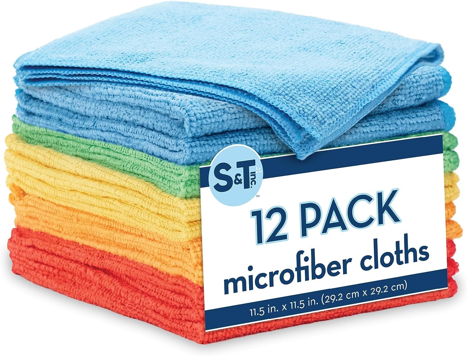 S&T INC. Microfiber Cleaning Cloth for Home, Bulk Cleaning Towels for Housekeeping, Reusable and Lint Free Cloth Towels for Car, Assorted Colors, 11.5 Inch x 11.5 Inch, 150 Pack
