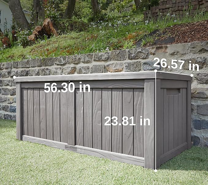 EAST OAK Outdoor Storage Box, 120 Gallon Deck Box with Stainless Steel Rods Large Resin Storage Bin for Patio Cushions, Garden Tools, Waterproof and UV Resistant, Lockable