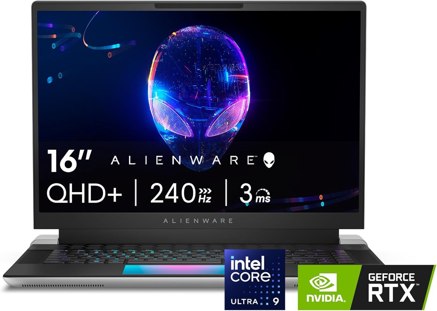 Alienware X16 R2 Gaming Laptop - 16-inch QHD+ 240Hz 3ms Display, Intel Core Ultra 7-155H, 16GB LPDDR5X RAM, 1TB SSD, NVIDIA GeForce RTX 4070 8GB GDDR6, Windows 11 Home, Onsite Service - Lunar Silver