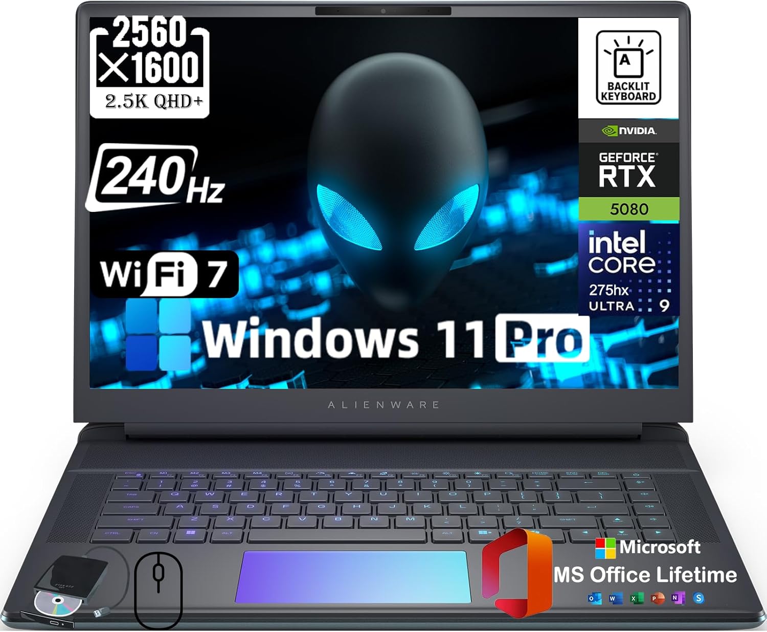 Alienware 16 Area-51 Gaming Laptop Computer - GeForce RTX 5080 16GB GDDR7, Ultra 9 275HX (24-Core, Up to 5.4GHz), 16