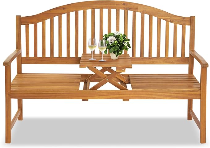 Outvita Outdoor Garden Bench w/Built in Table