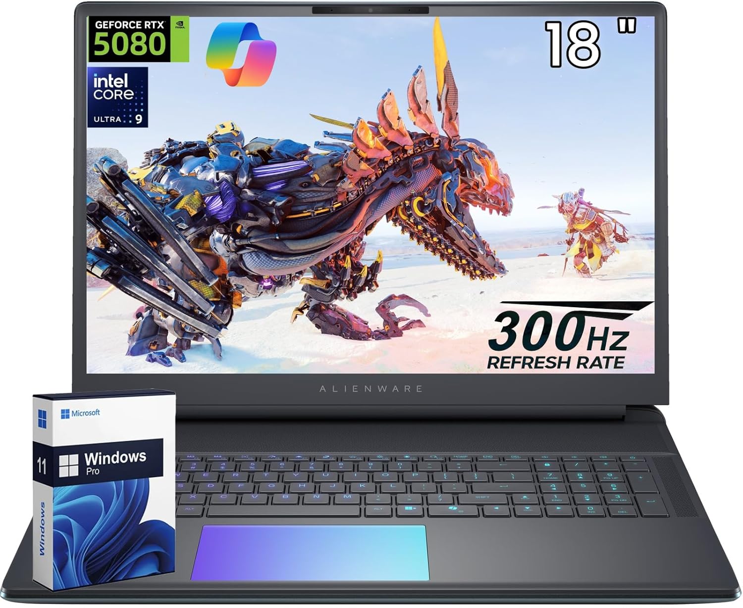 Alienware 18 Area-51 Gaming Laptop, Intel Ultra 9 275HX (24 Core, Up to 5.4GHz), NVIDIA GeForce RTX 5080, 18 Inch 300Hz Display, 32 GB DDR5, 2 TB SSD, Wi-Fi 7, FHD Webcam, Windows 11 Pro, Copilot