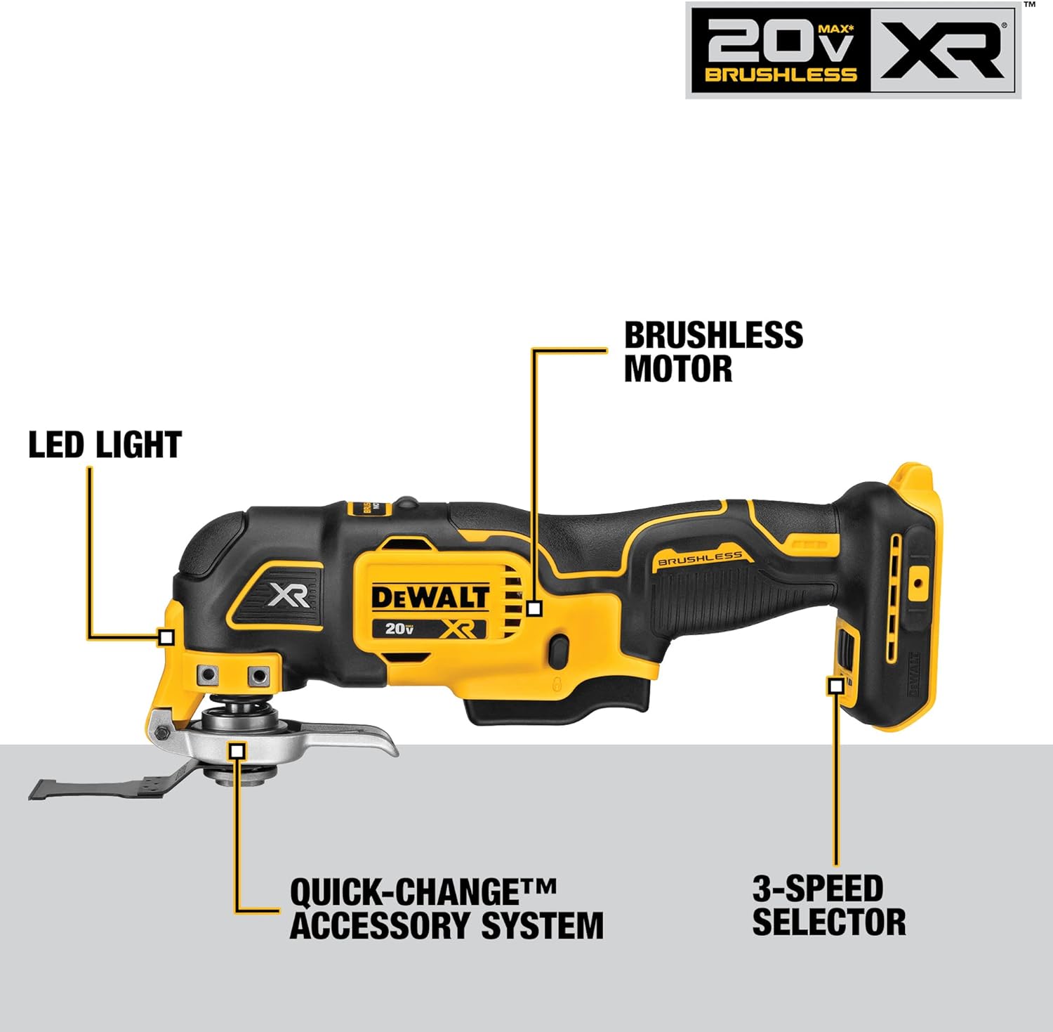 DEWALT 20V MAX XR Oscillating Tool Kit, 3 Speed, With Blades, Battery and Charger Included (DCS356C1)