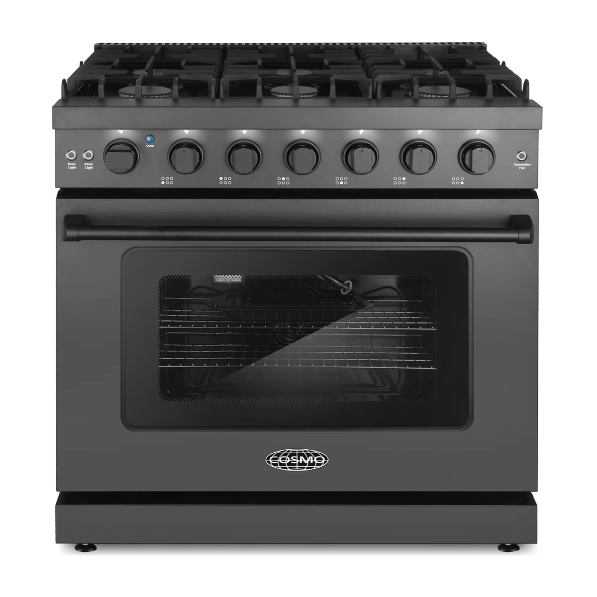 Cosmo 36 In. Haven Collection 6.0 Cu. Ft. Gas Range, 6 Burners, Convection Oven, Knob Leds, Storage Drawer, Matte Black COS-EPGR366-BK