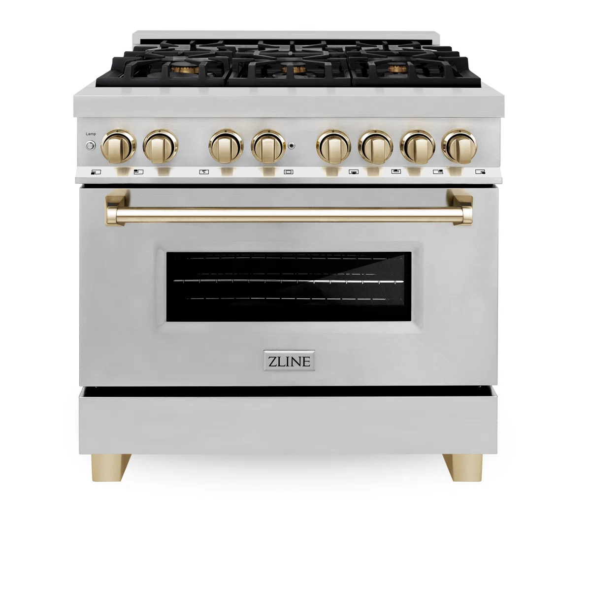 ZLINE Autograph Edition 36 in. 4.6 cu. ft. Legacy Dual Fuel Range W/ 6 Burner Gas Cooktop & Electric Convection Oven in Stainless Steel & Accents RAZ-36-CB