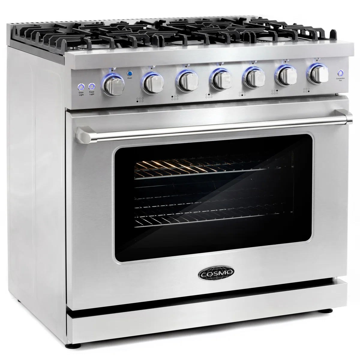 Cosmo 36 in. Haven Collection 6.0 cu. ft. Gas Range, 6 Burners, Convection Oven, Knob LEDs, Storage Drawer, Stainless Steel COS-EPGR366