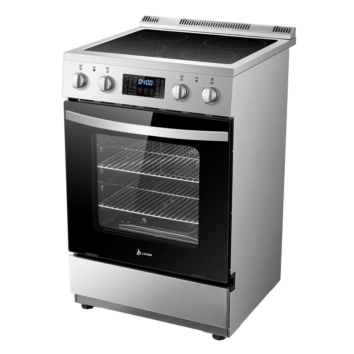 Lanbo 24 Inch 2.9 Cu.ft Freestanding Electric Range with Air Fry, Rotisserie and True Convection Oven, Stainless Steel LBERT24RCSAA