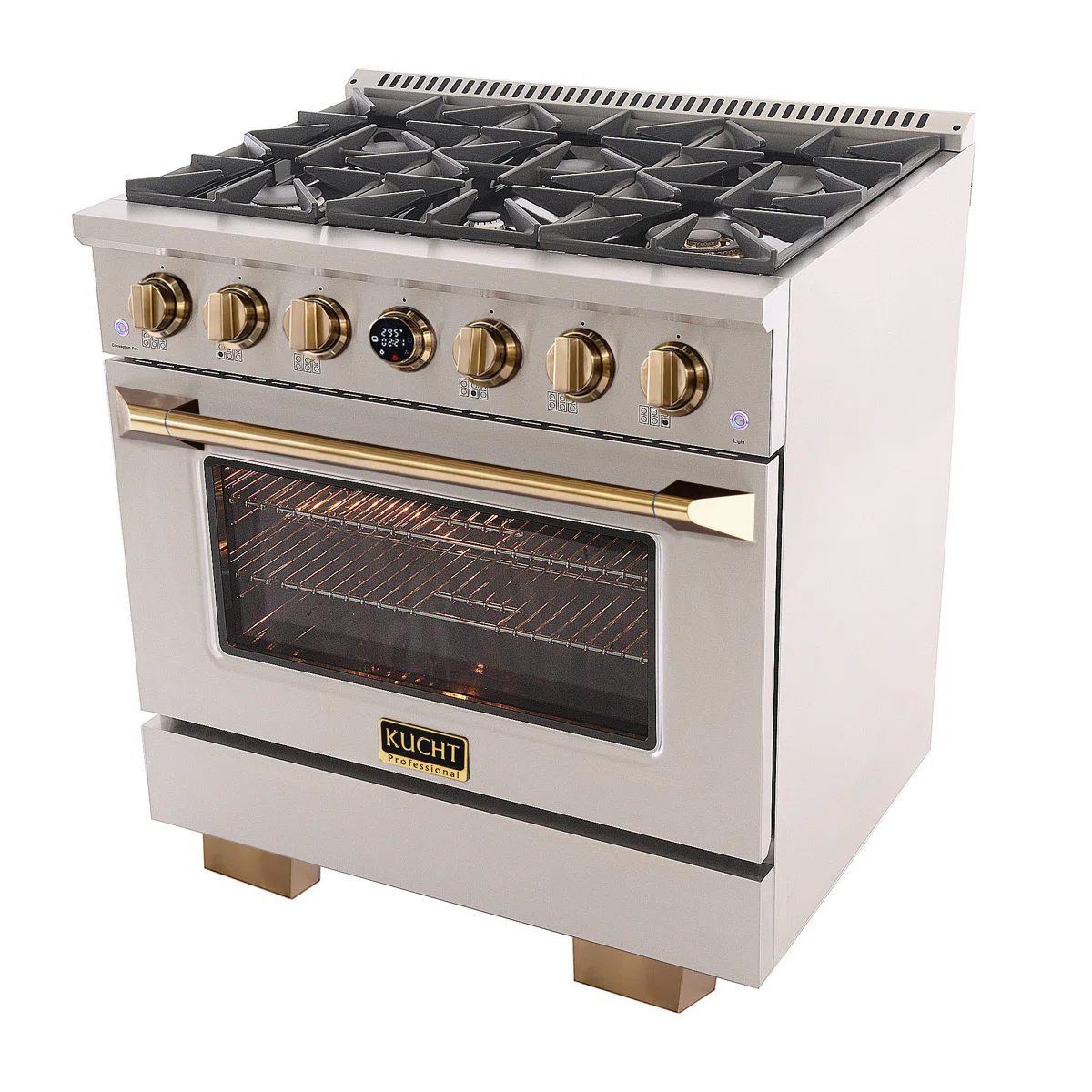 36 in. 5.2 cu. ft. Dual Fuel Range in Stainless Steel with Gold Accents and Kucht Horus Thermostat KXP36/LP-GL