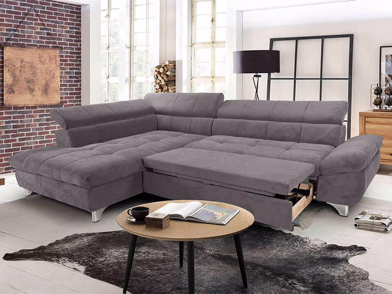 Canapé d'angle gauche/droite convertible TWIN 4 pl Tissu gris