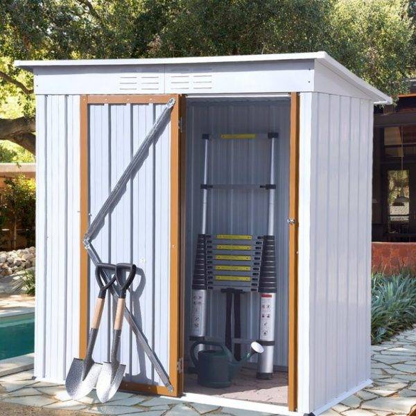 5 X 3 Ft Outdoor Storage Shed, Galvanized Metal Garden Shed With Lockable Doors, Tool Storage Shed For Patio Lawn Backyard Trash Cans