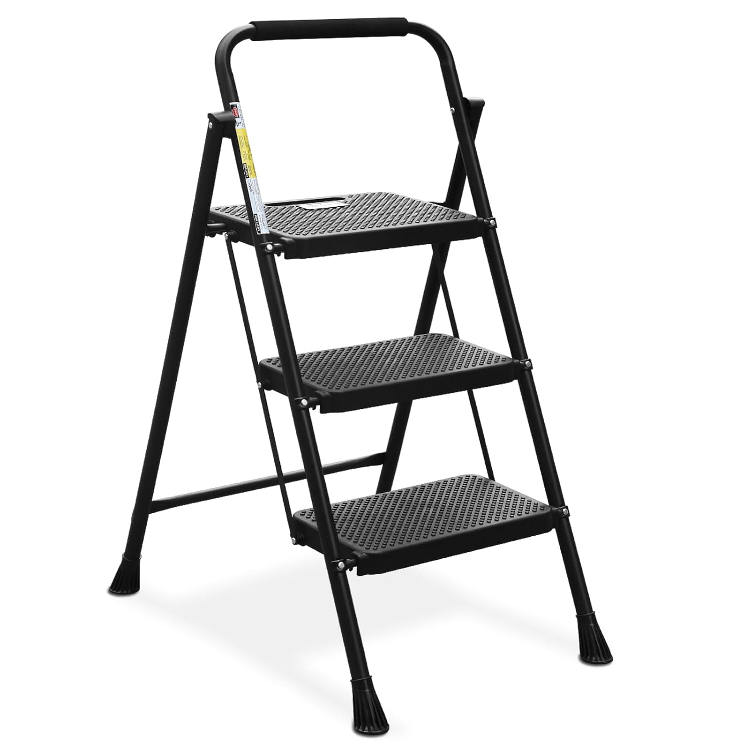 HBTower 3 Step Ladder, Folding Step Stool with Wide Anti-Slip Pedal, Sturdy Steel Ladder, Convenient Handrail, Lightweight, Portable Steel Step Stool
