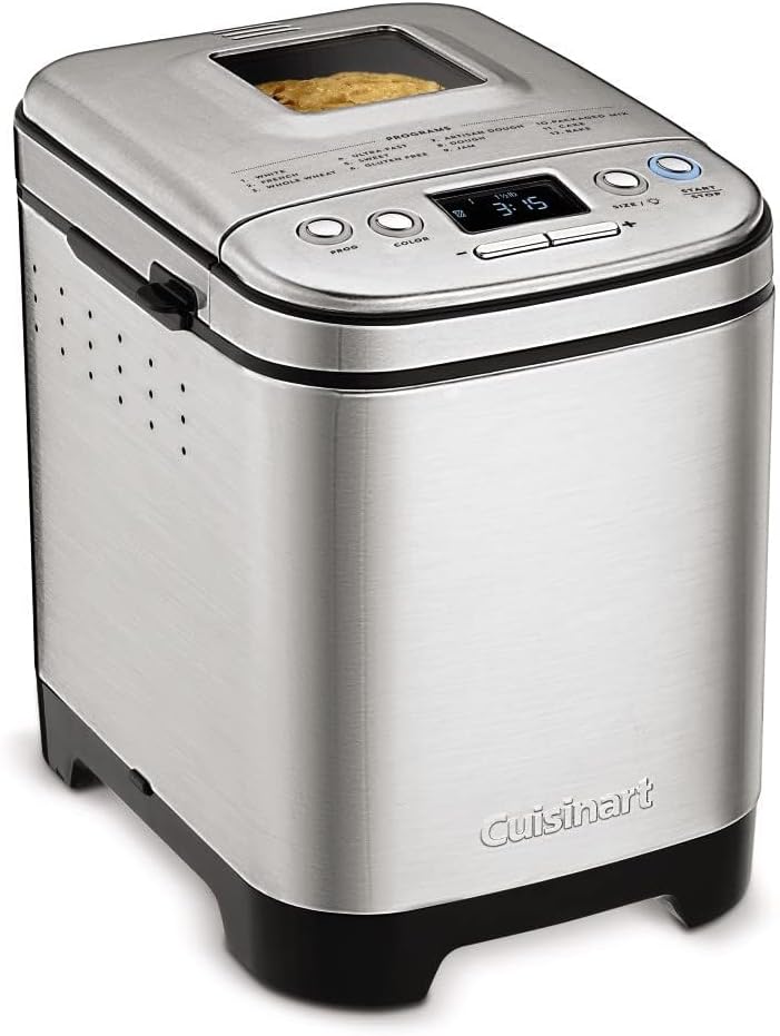 Cuisinart Bread Maker Machine, Compact and Automatic, Customizable Settings, Up to 2lb Loaves, CBK-110P1, Silver,Black & CMBM-4LP Mini Loaf Pan (Set of 4)