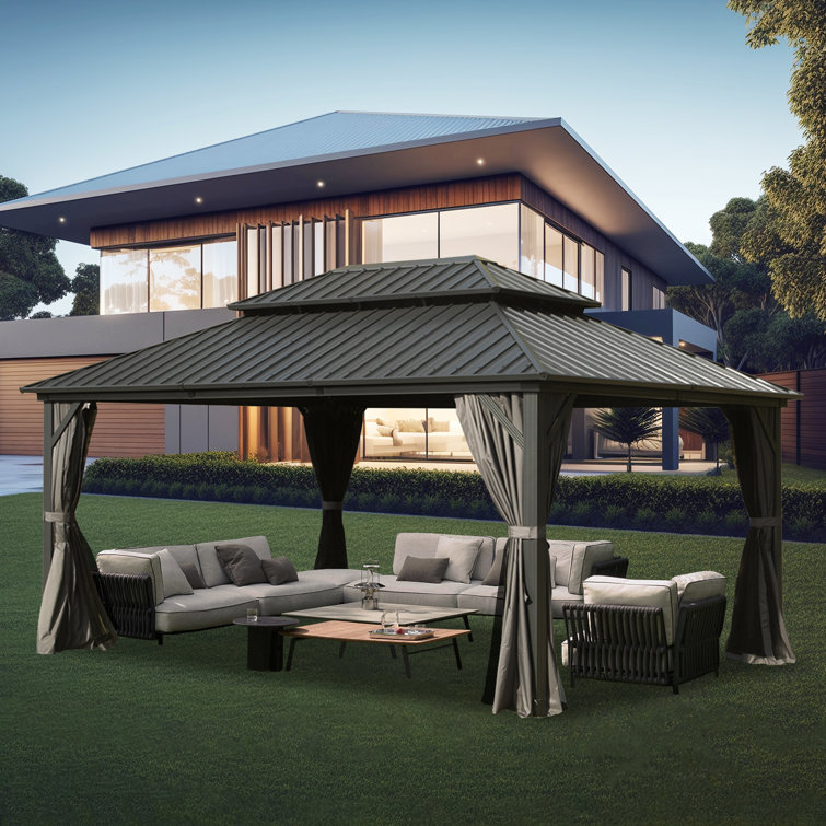 Galvanized Steel Patio Gazebo with Overhang Slope-design Double Roof