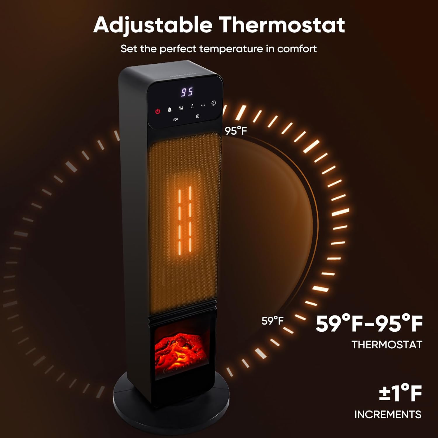 Space Heater, 1500W Portable Electric Tower Heater with Adjustable Thermostat, Timer and Remote Control, Overheating & Tip-Over Protection, 26 Inch Indoor Heater for Home Office Bedroom