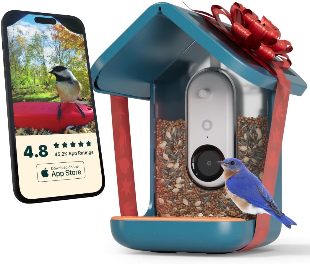 Bird Buddy® Original Solar Bird Feeder with Camera - Ai Bird Species Identification, 5Mp Photos, 2K Hd+ Video Live Stream Camera, Solar-Powered Charging, 2.8In Focus - Blue