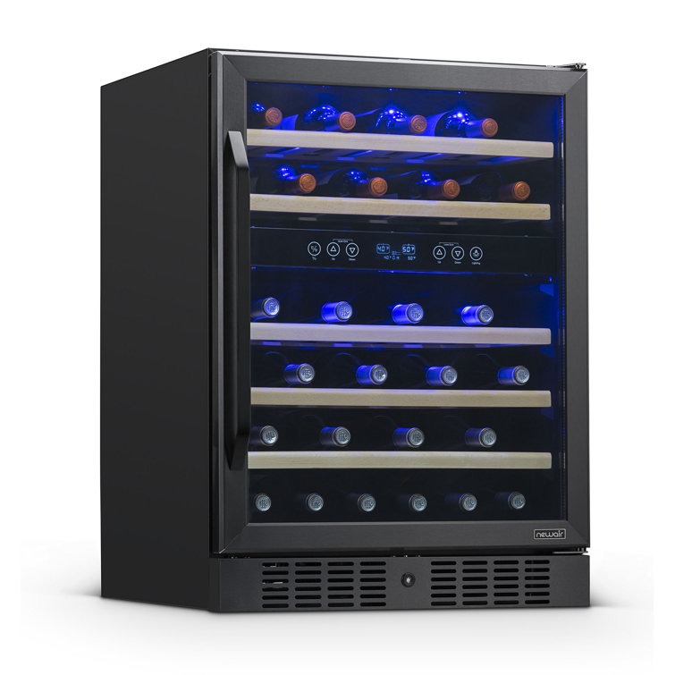 Newair 24" 46 Bottle Dual Zone Built-in Wine Refrigerator with Beechwood Shelves and Safety Lock