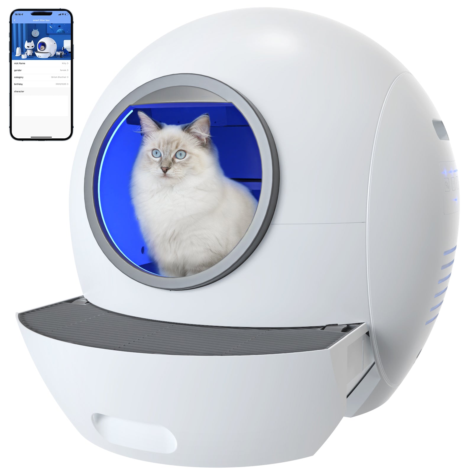 Self Cleaning Cat Litter Box, Automatic Cat Litter Box with APP Control Odor Removal Safety Protection for Multiple Cats